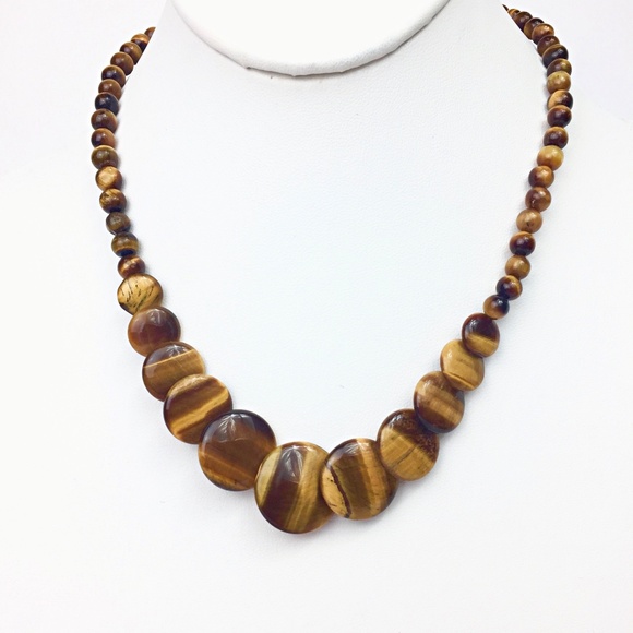 Cat's Eye 2 Piece Semi Precious Stone Beaded Necklace & Silver Tone Earring Set - Picture 4 of 7